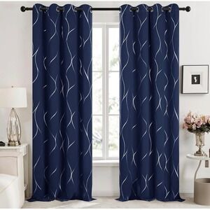 Deconovo Wave Print Blackout Curtains – Navy Blue – 52" W x 84" L – 2 Panels